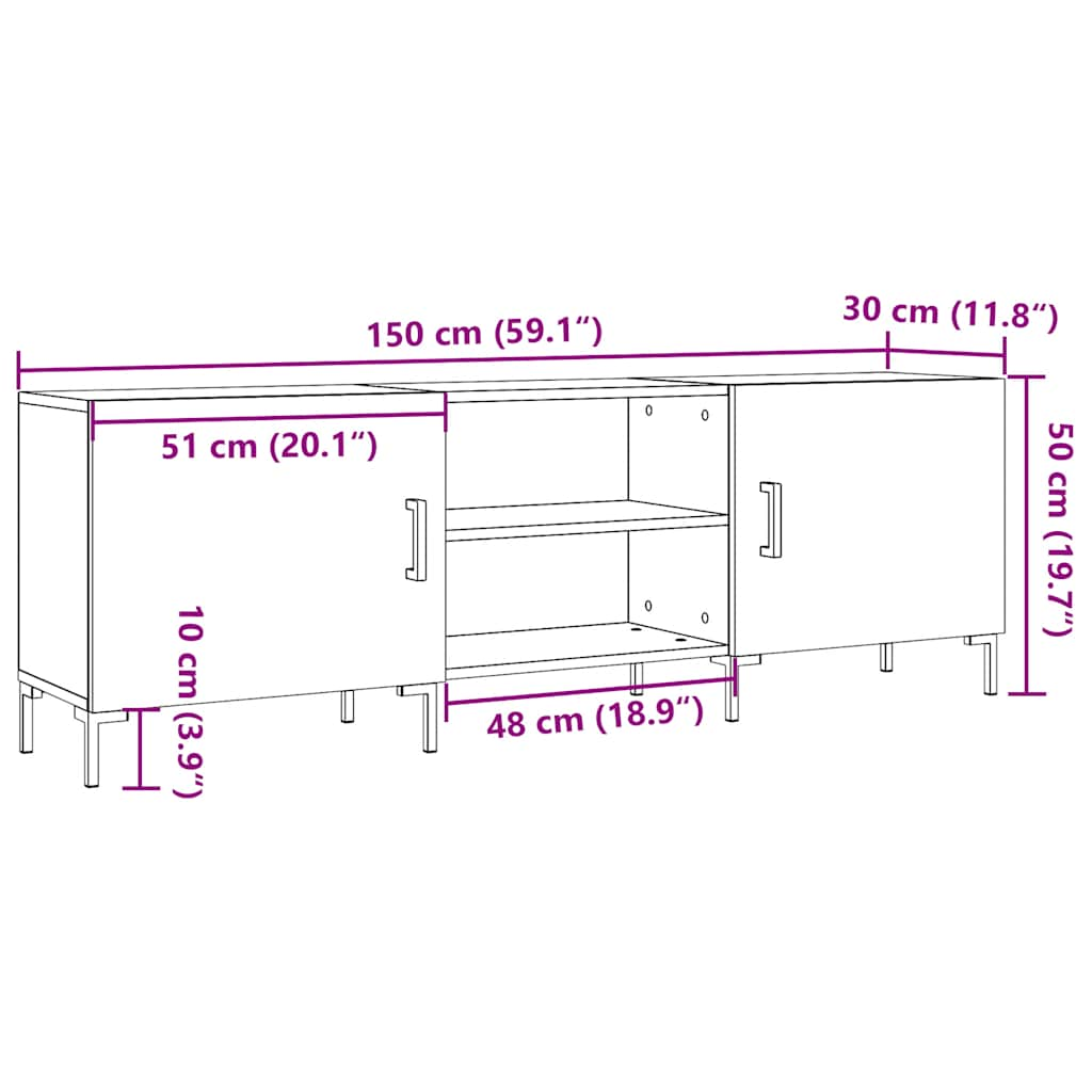 TV-benk artisan eik 150x30x50 cm konstruert tre