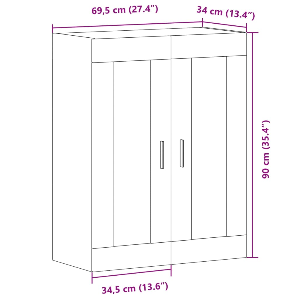 Veggskap gammelt tre 69,5x34x90 cm