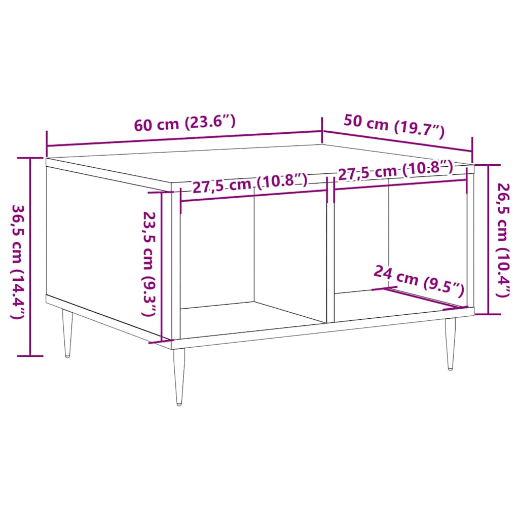 Salongbord gammelt tre 60x50x36,5 cm konstruert tre