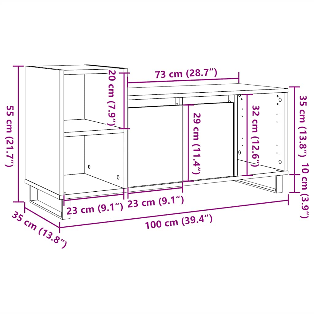 TV-benk gammelt tre 100x35x55 cm konstruert tre