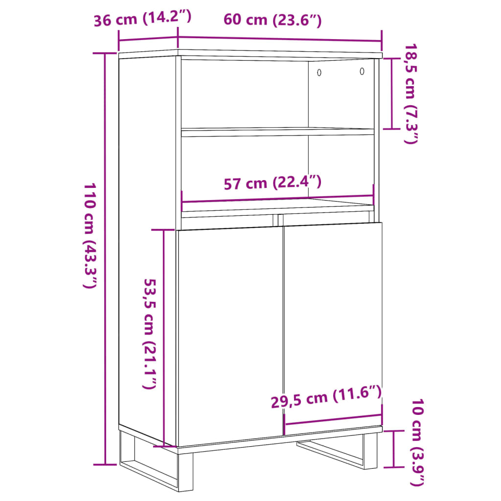 Skap gammelt tre 60x36x110 cm konstruert tre