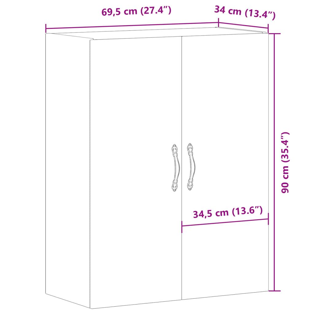 Veggskap gammelt tre 69,5x34x90 cm konstruert tre