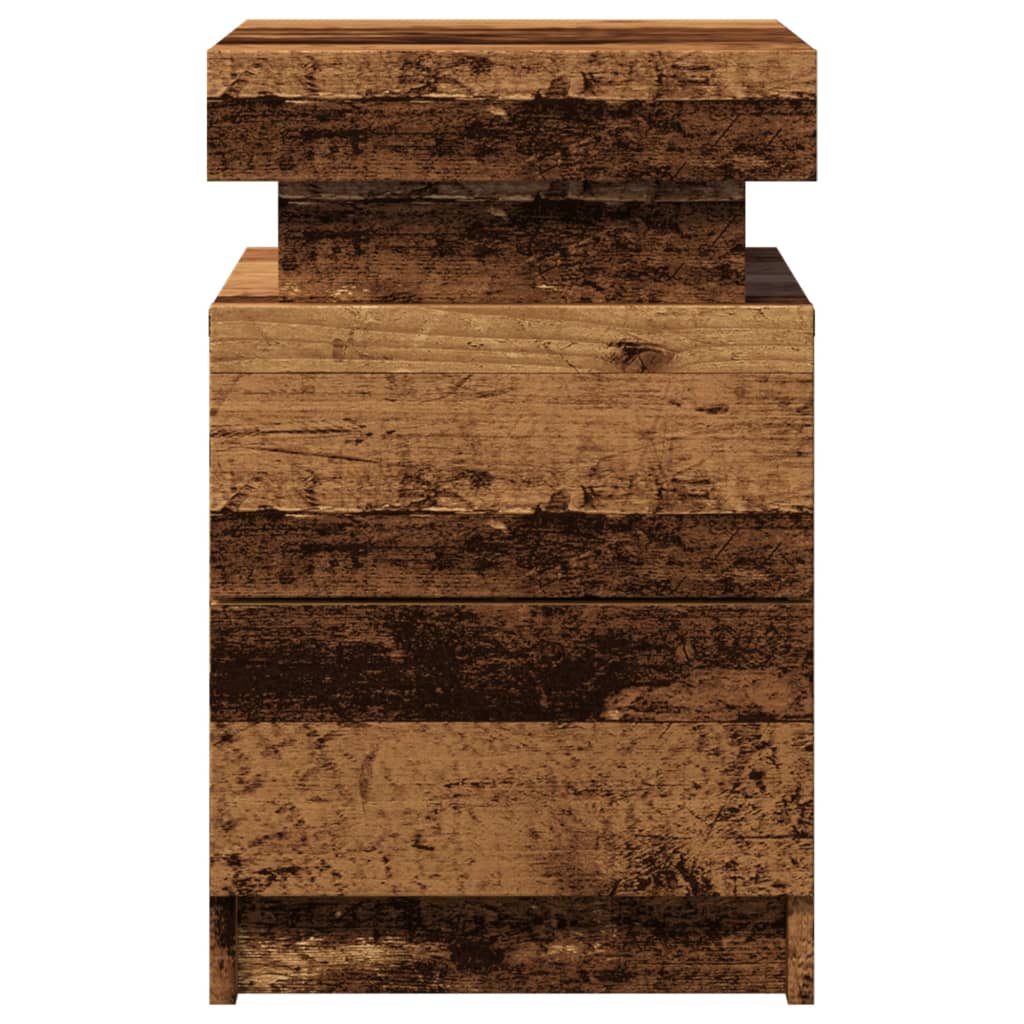 Nattbord Sengbord Gammelt Tre med LED 35x39x55 cm