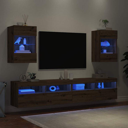 TV-benker med LED-lys 2 stk artisan eik 40x30x60,5 cm