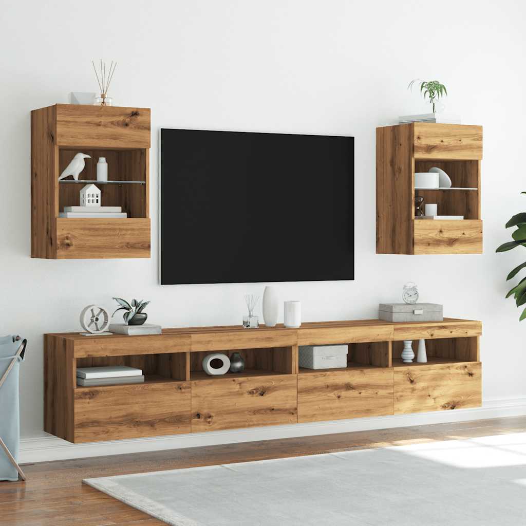 TV-benker med LED-lys 2 stk artisan eik 40x30x60,5 cm