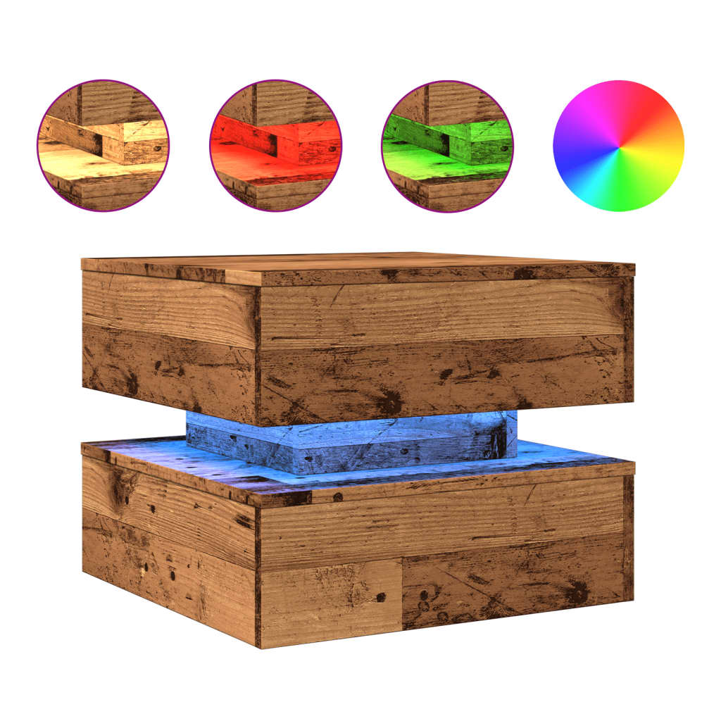 Salongbord Sofabord Gammelt Tre med LED-lys 50x50x40 cm