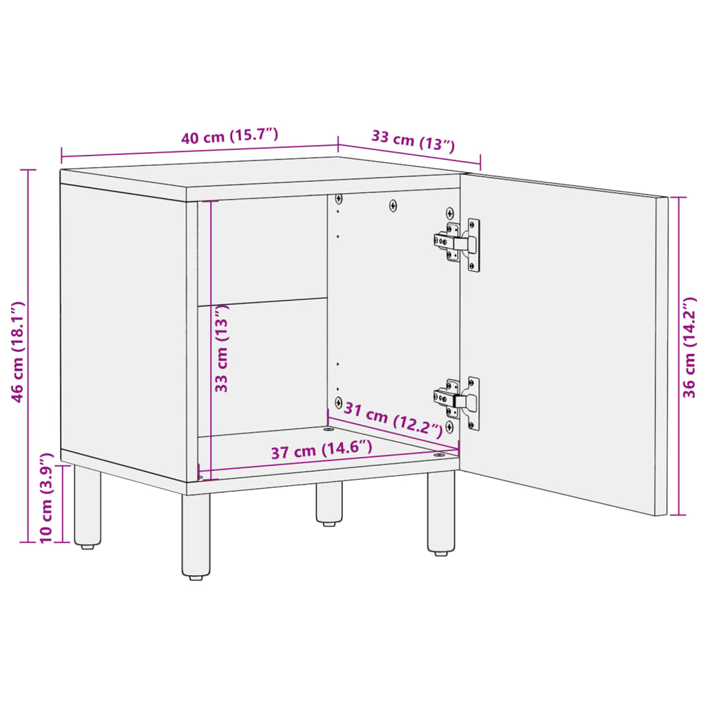 Nattbord Sengbord svart heltre mango 40x33x46 cm