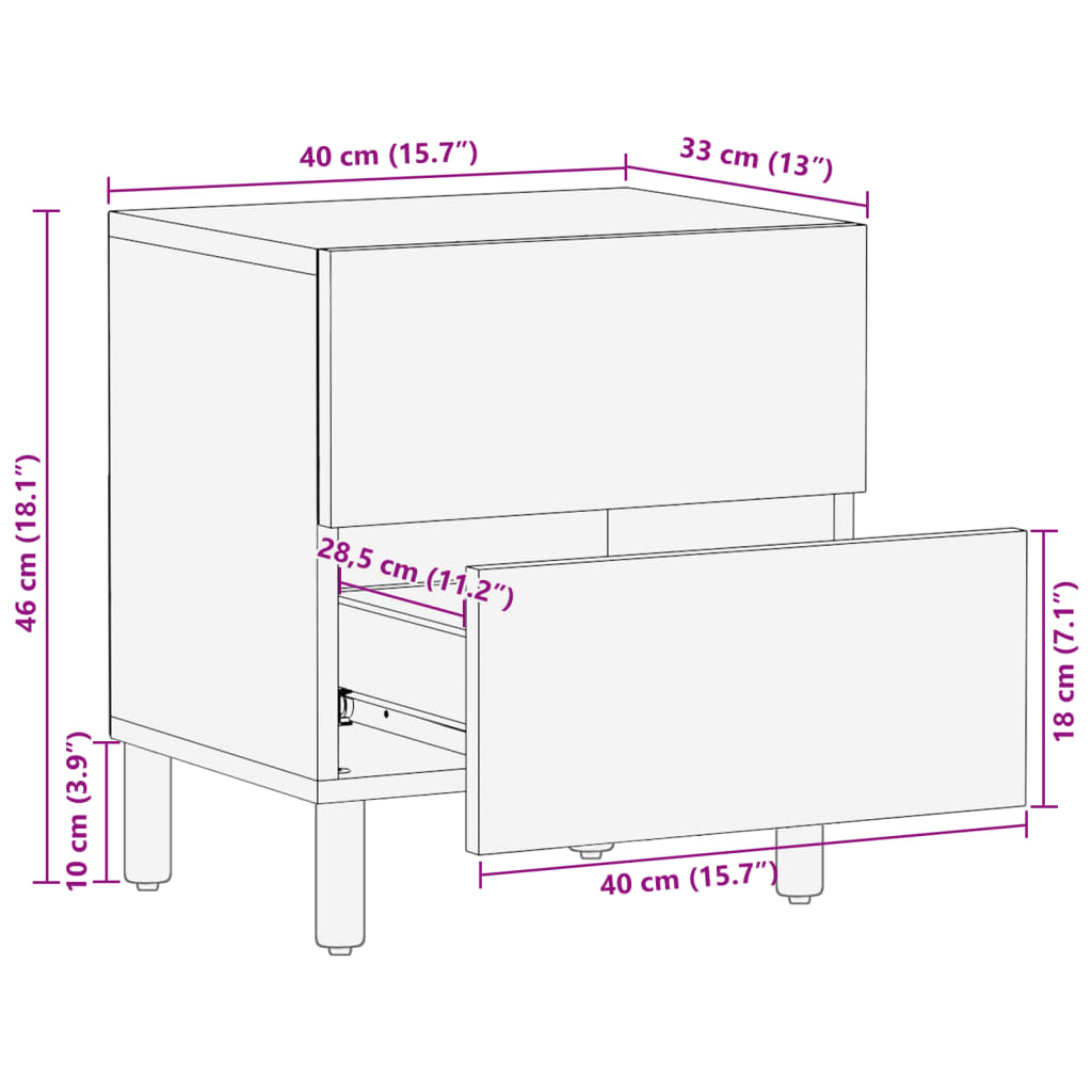 Nattbord Sengbord svart heltre mango 40x33x46 cm