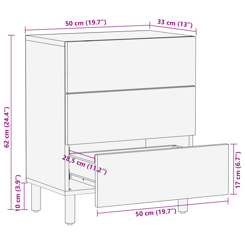 Nattbord Sengbord svart 50x33x62 cm konstruert tre