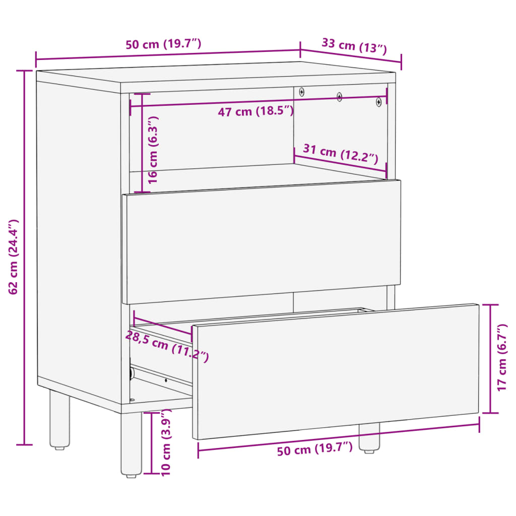 Nattbord Sengbord svart 50x33x62 cm konstruert tre