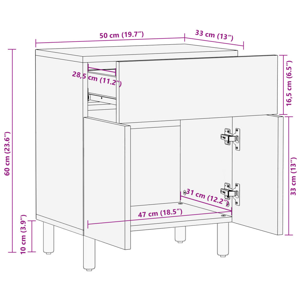 Nattbord Sengbord svart 50x33x60 cm konstruert tre