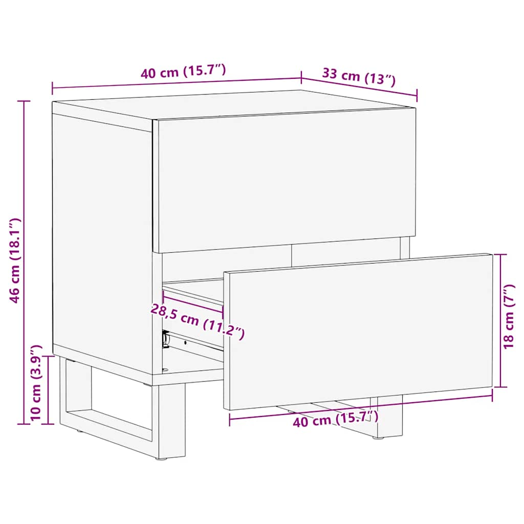 Nattbord svart 40x33x46 cm heltre mango