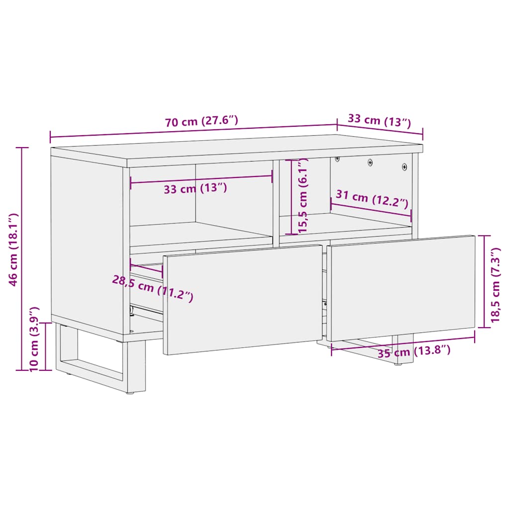 TV-benk svart 70x33x46 cm heltre mango