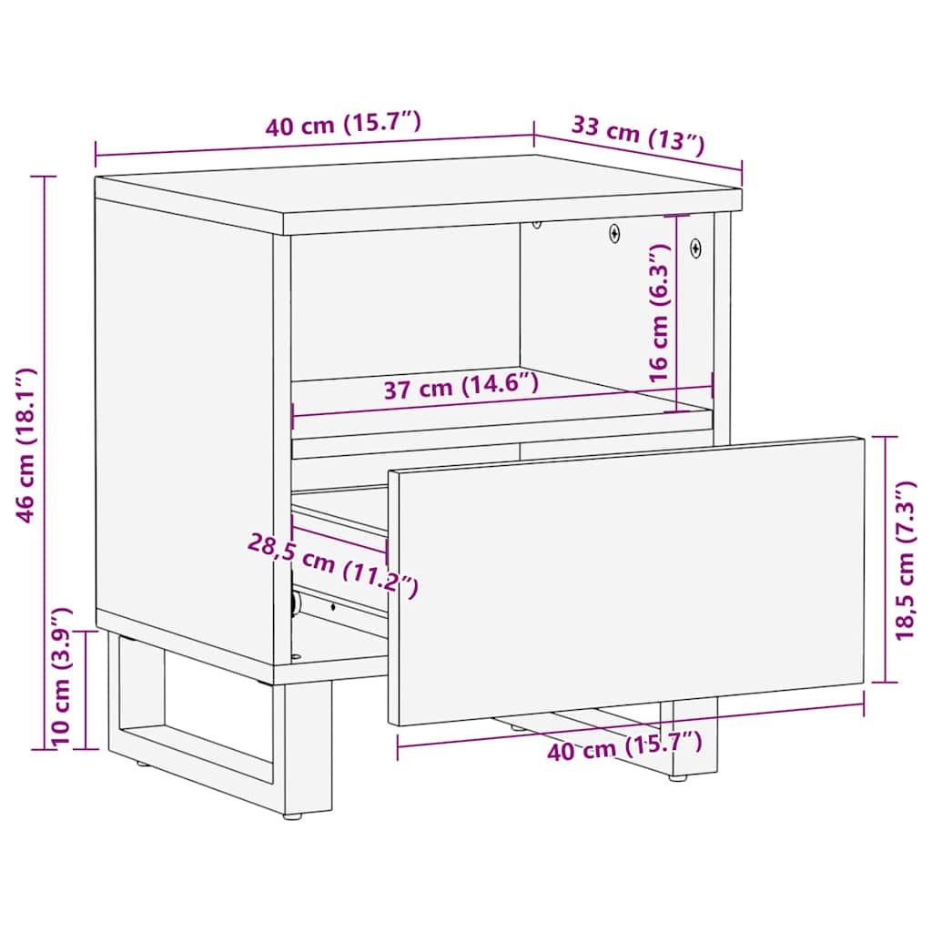 Nattbord svart 40x33x46 cm heltre mango