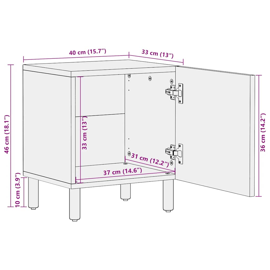 Nattbord brun 40x33x46 cm heltre mango