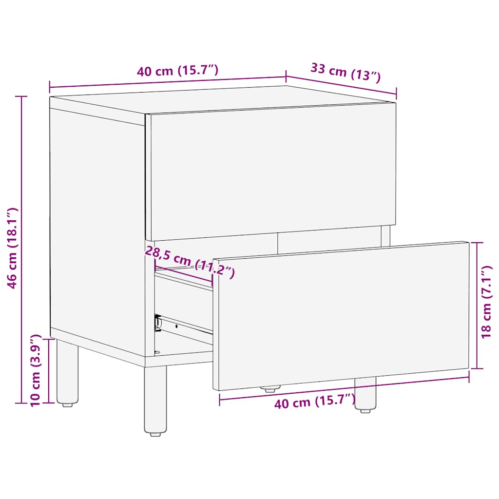 Nattbord brun 40x33x46 cm heltre mango