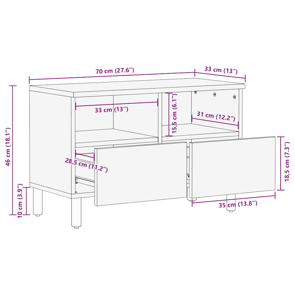 TV-benk brun 70x33x46 cm heltre mango