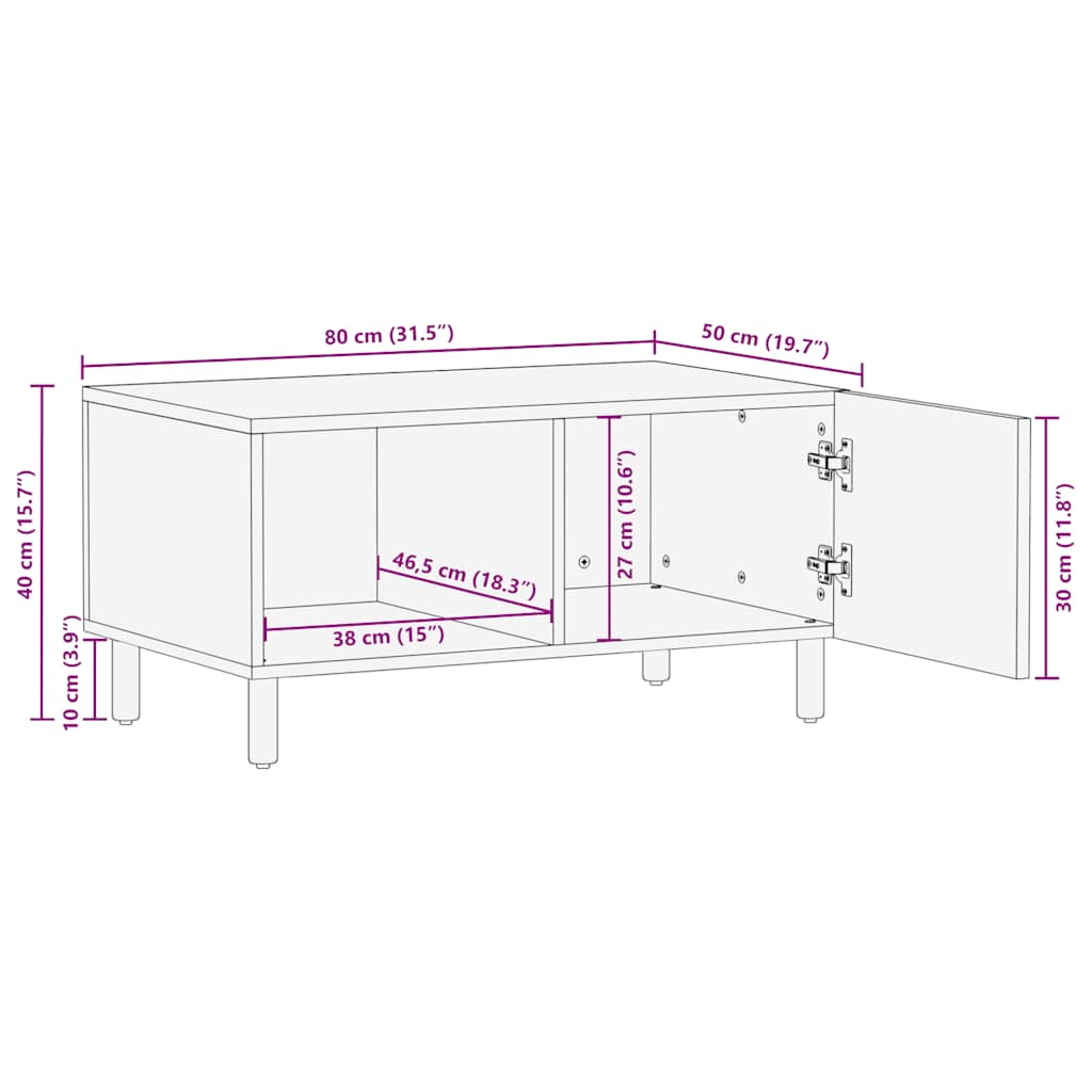 Salongbord brun 80x50x40 cm heltre furu