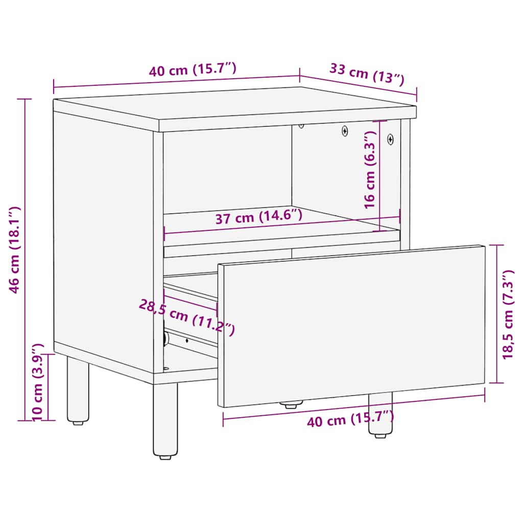 Nattbord brun 40x33x46 cm heltre mango