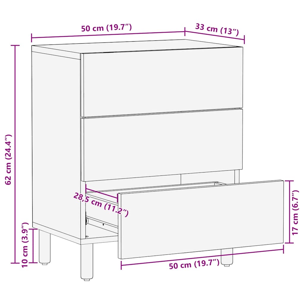 Nattbord brun 50x33x62 cm heltre mango