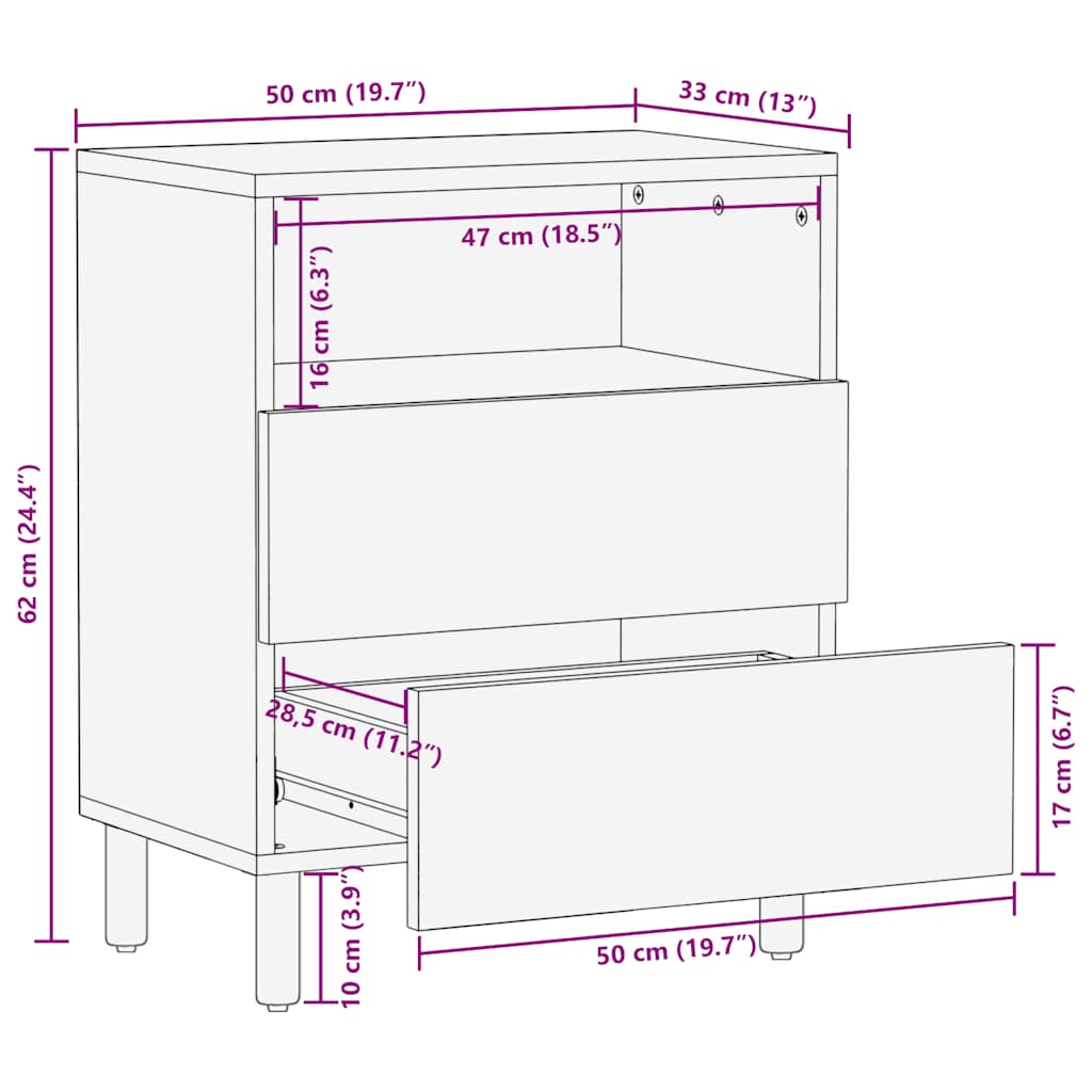 Nattbord brun 50x33x62 cm heltre mango