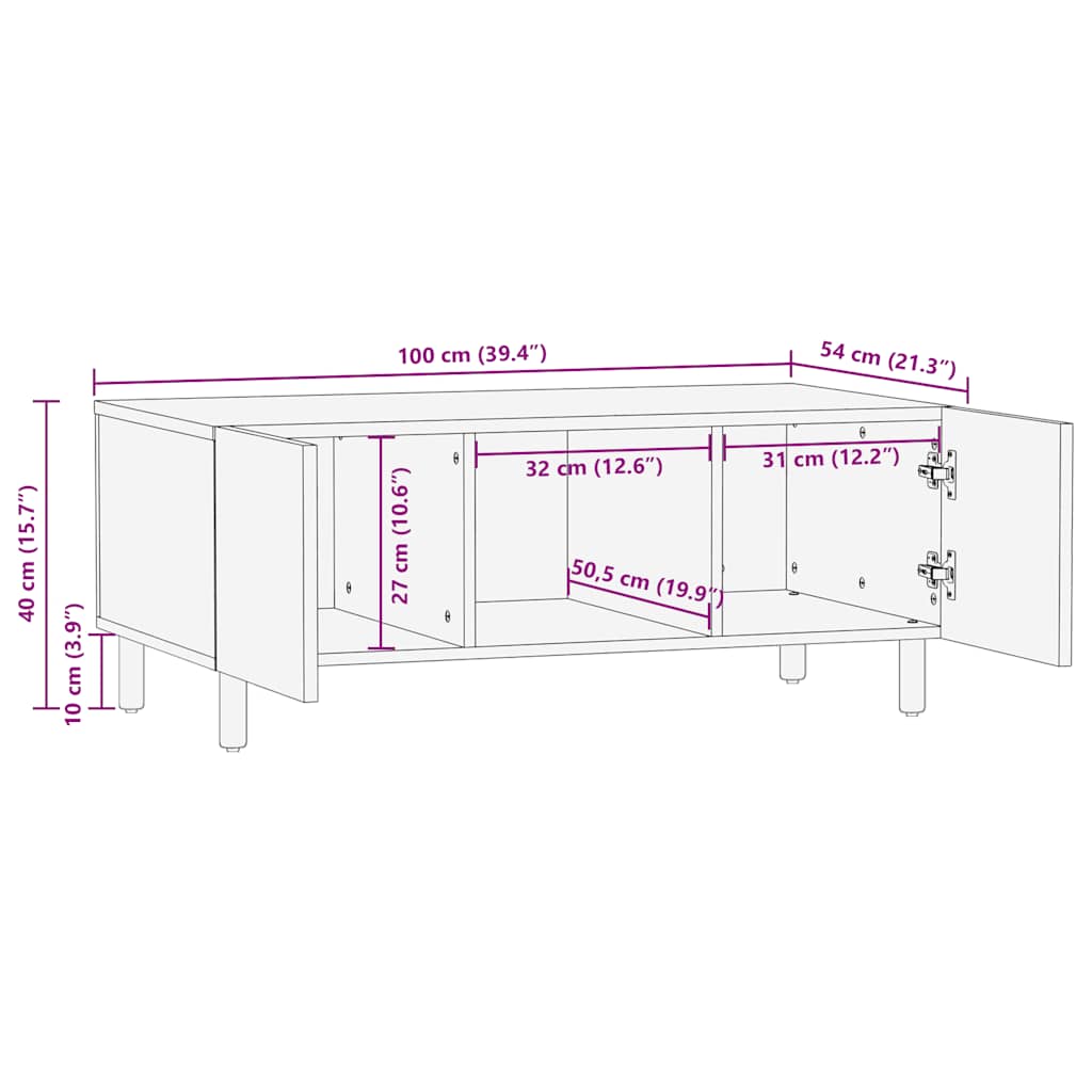 Salongbord brun 100x54x40 cm heltre mango