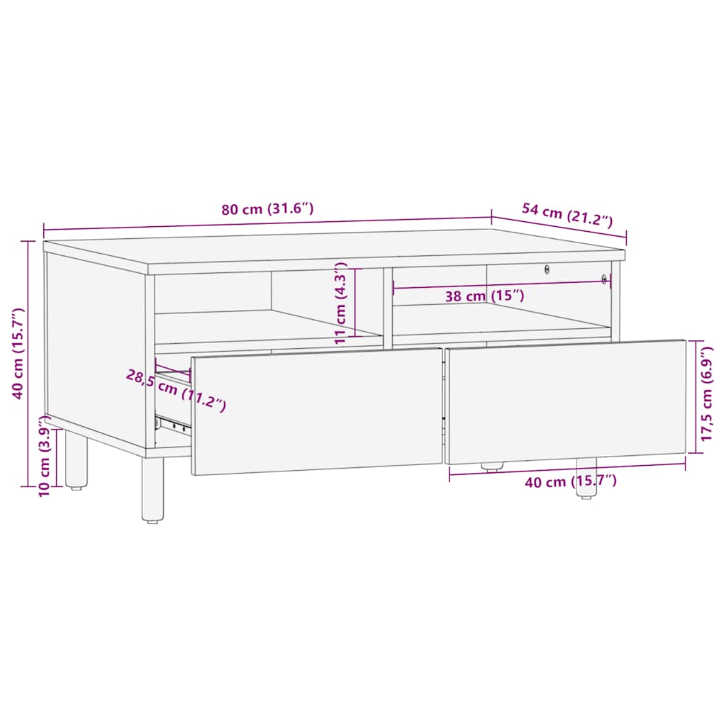 Salongbord brun 80x54x40 cm heltre mango