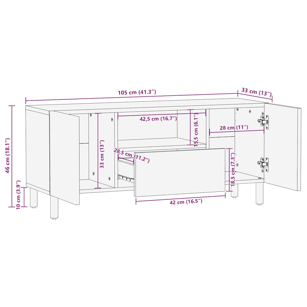 TV-benk brun 105x33x46 cm heltre mango