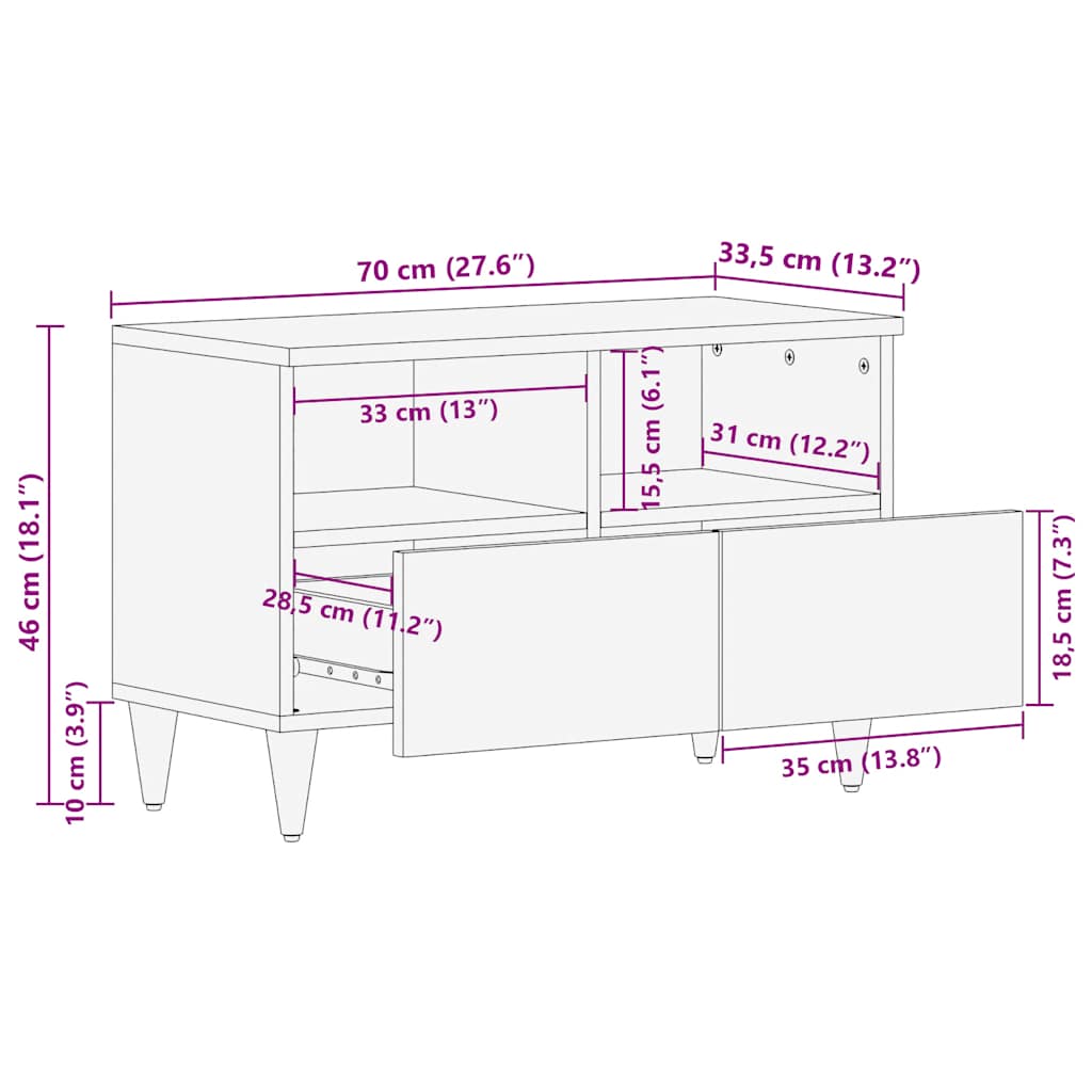 TV-benk lysegrå 70x33,5x46 cm heltre mango