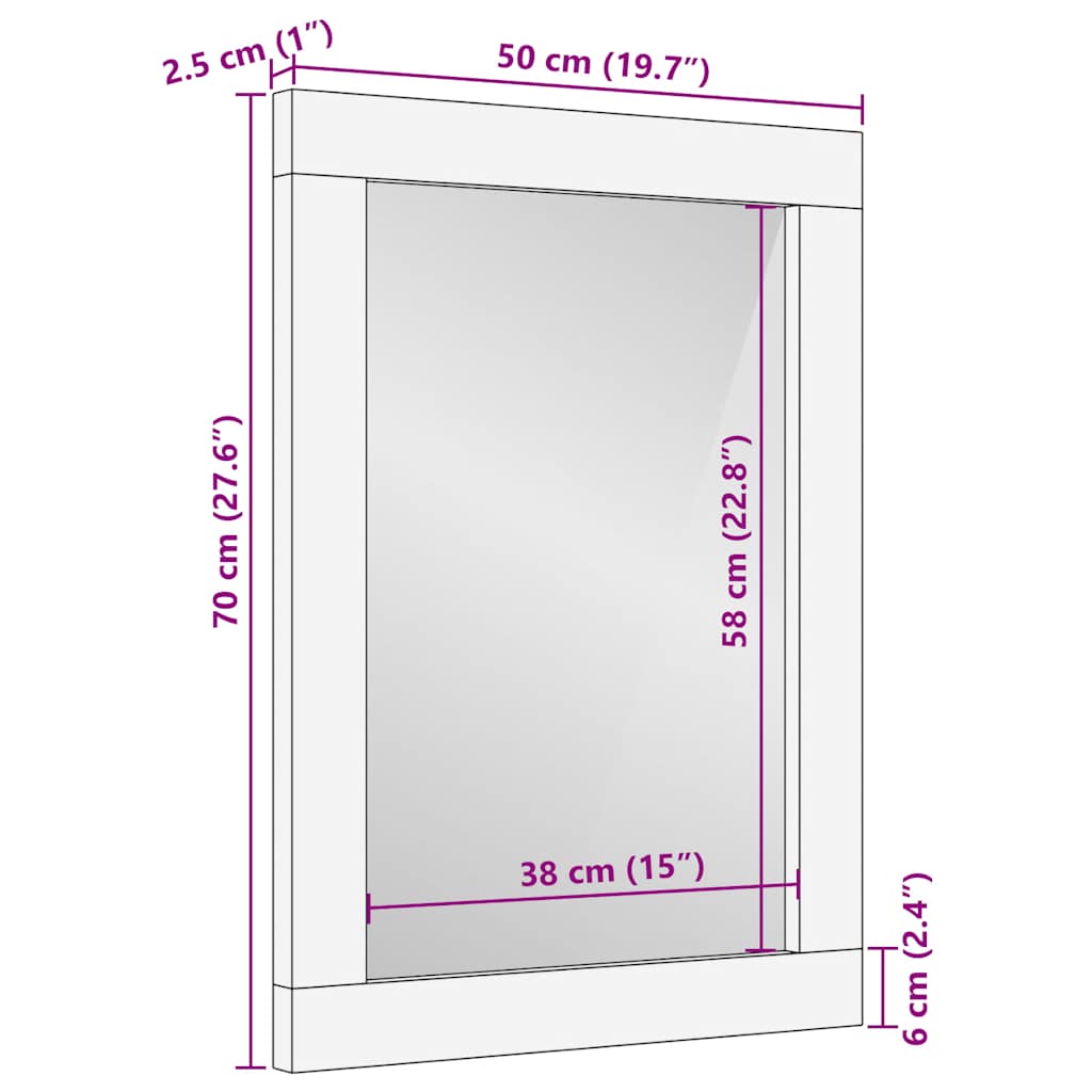 Baderomsspeil 50x2,5x70 cm heltre mango