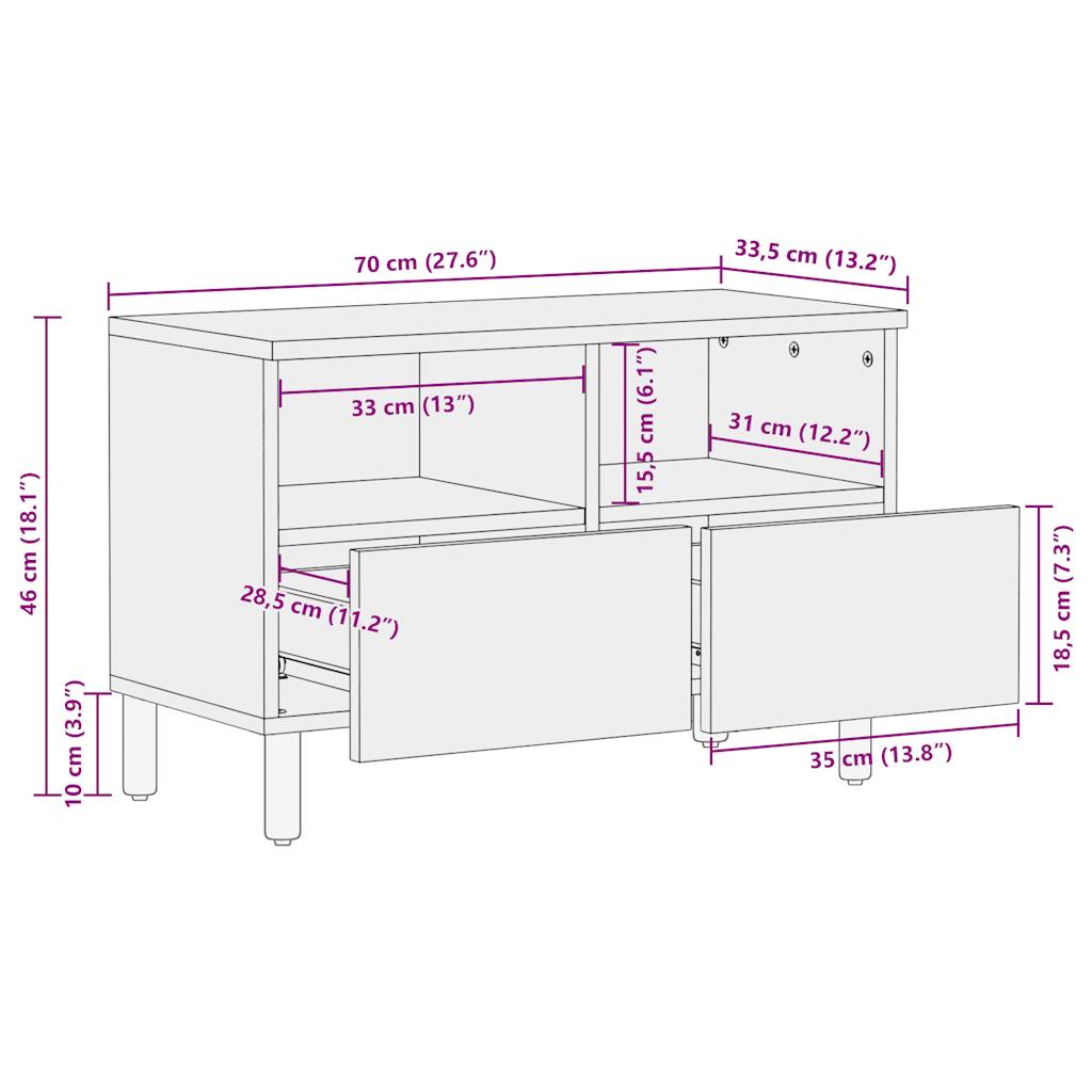 TV-benk svart 70x33,5x46 cm grovt heltre mangotre