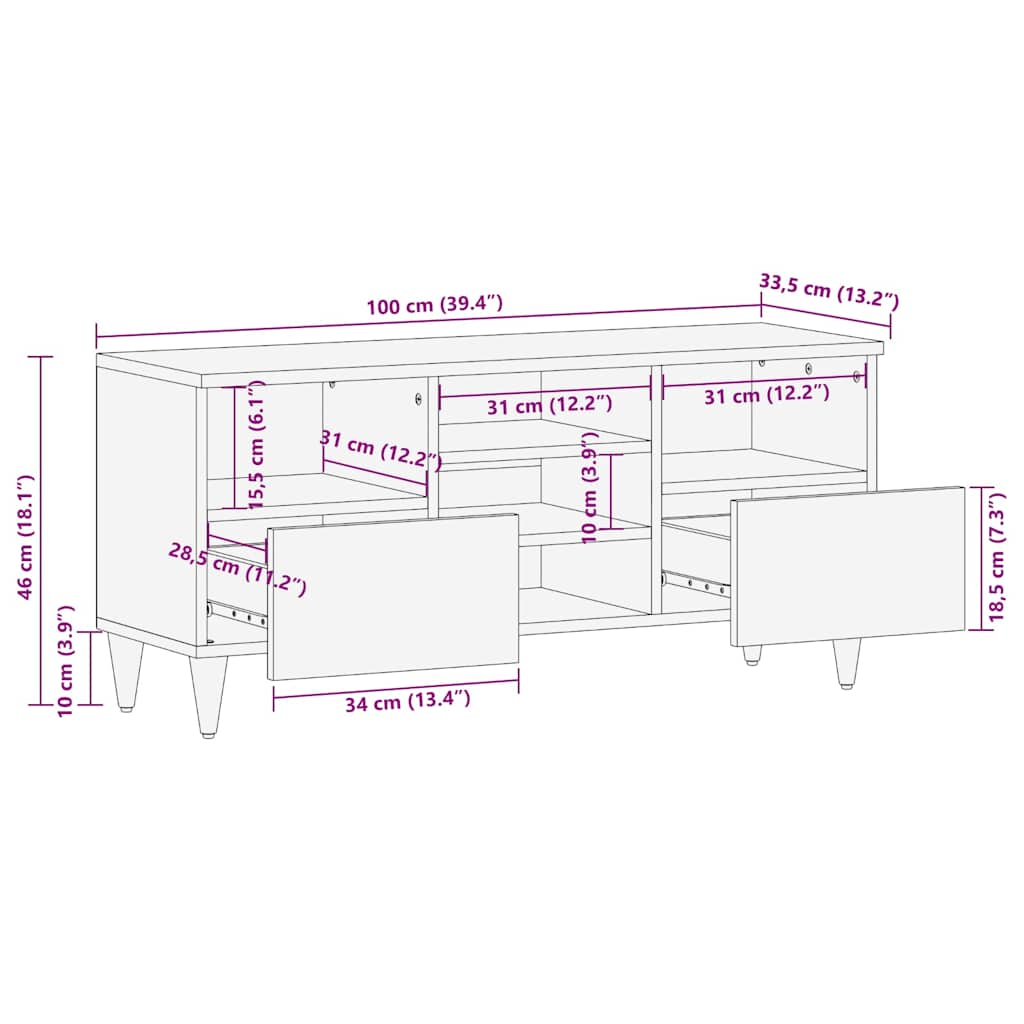 TV-benk 100x33,5x46 cm heltre mango