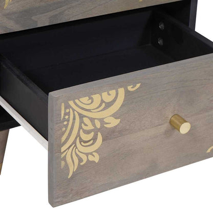 Nattbord Sengbord Grå Nattbordskap med skuff 40 x 33 x 46 cm heltre mango