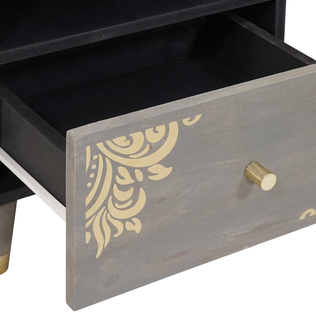 Nattbord Sengbord Grå Nattbordskap med skuff 40 x 33 x 46 cm heltre mango