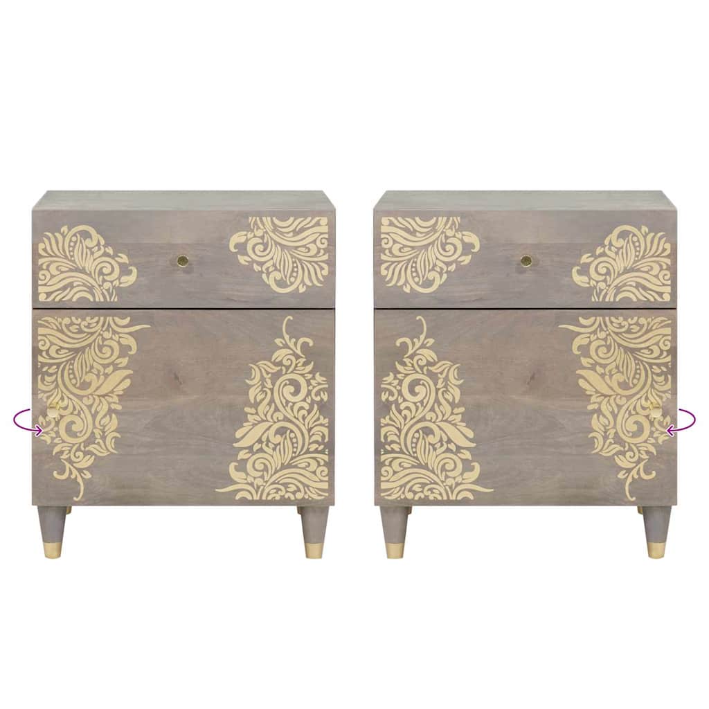 Nattbord Sengbord Grå Nattbordskap med skuff 50 x 33 x 60 cm heltre mango