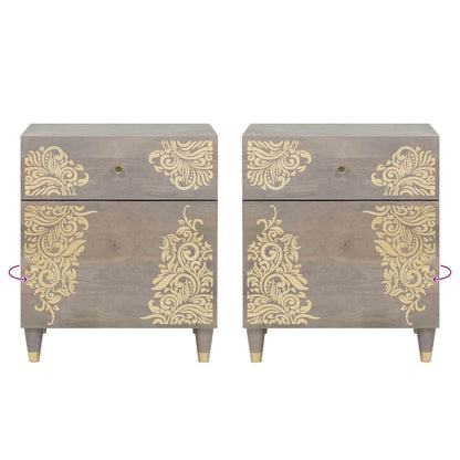 Nattbord Sengbord Grå Nattbordskap med skuff 50 x 33 x 60 cm heltre mango