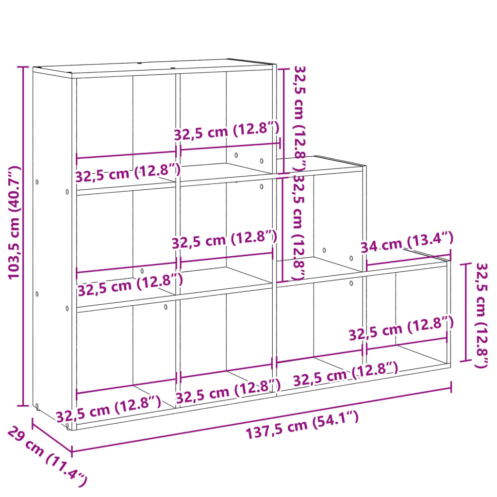 Bokhylle 3 etasjer artisan eik 137,5x29x103,5 cm konstruert tre