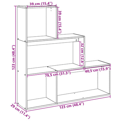 Bokhylle 3 etasjer gammelt tre 123x29x123 cm konstruert tre