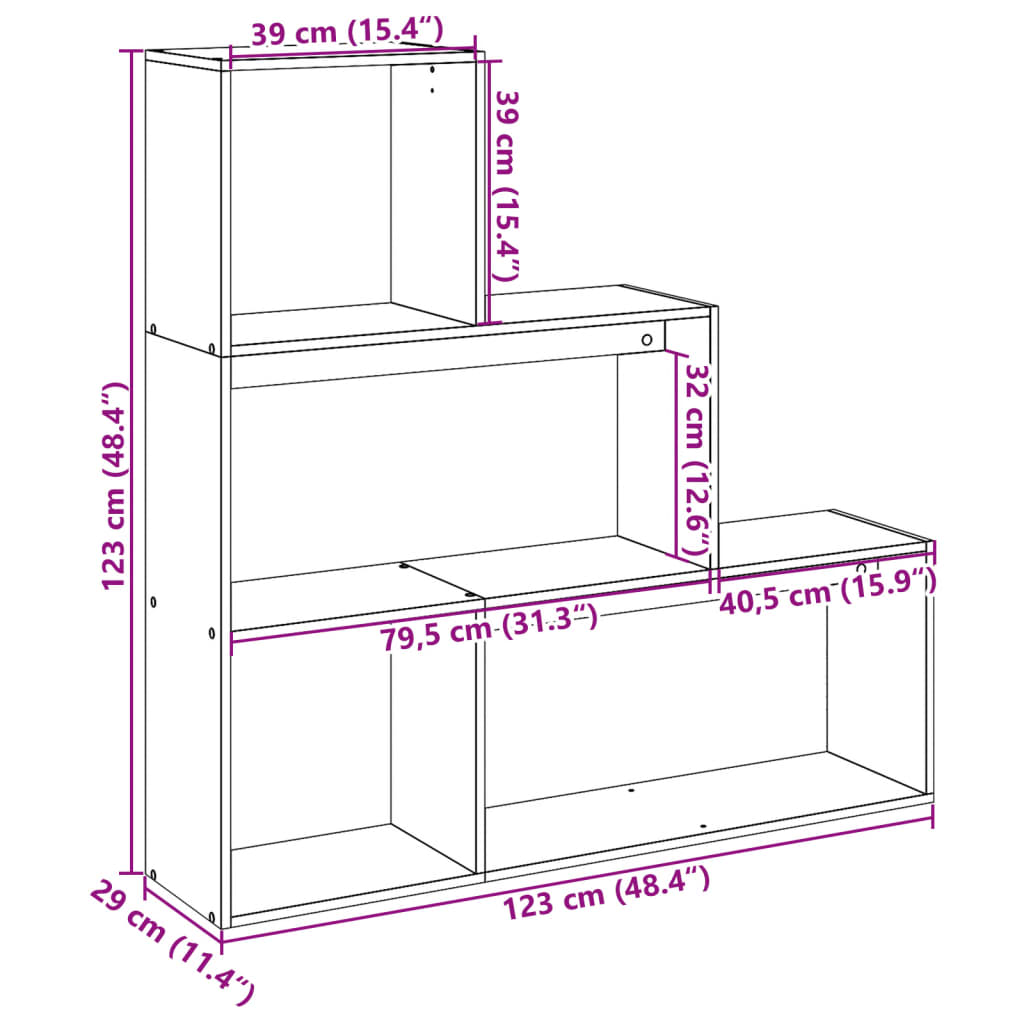 Bokhylle 3 etasjer artisan eik 123x29x123 cm konstruert tre