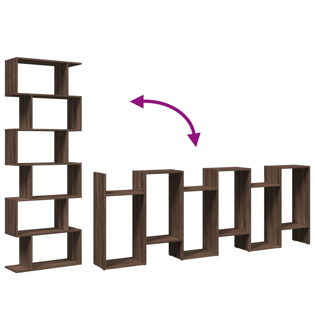 Bokhylle Brun Eik Romdeler 6 lag 70x24x193 cm