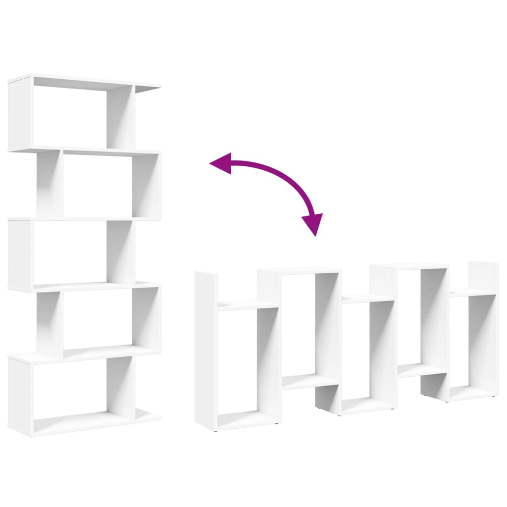 Bokhylle Hvit 5 etasjer 70x24x161 cm