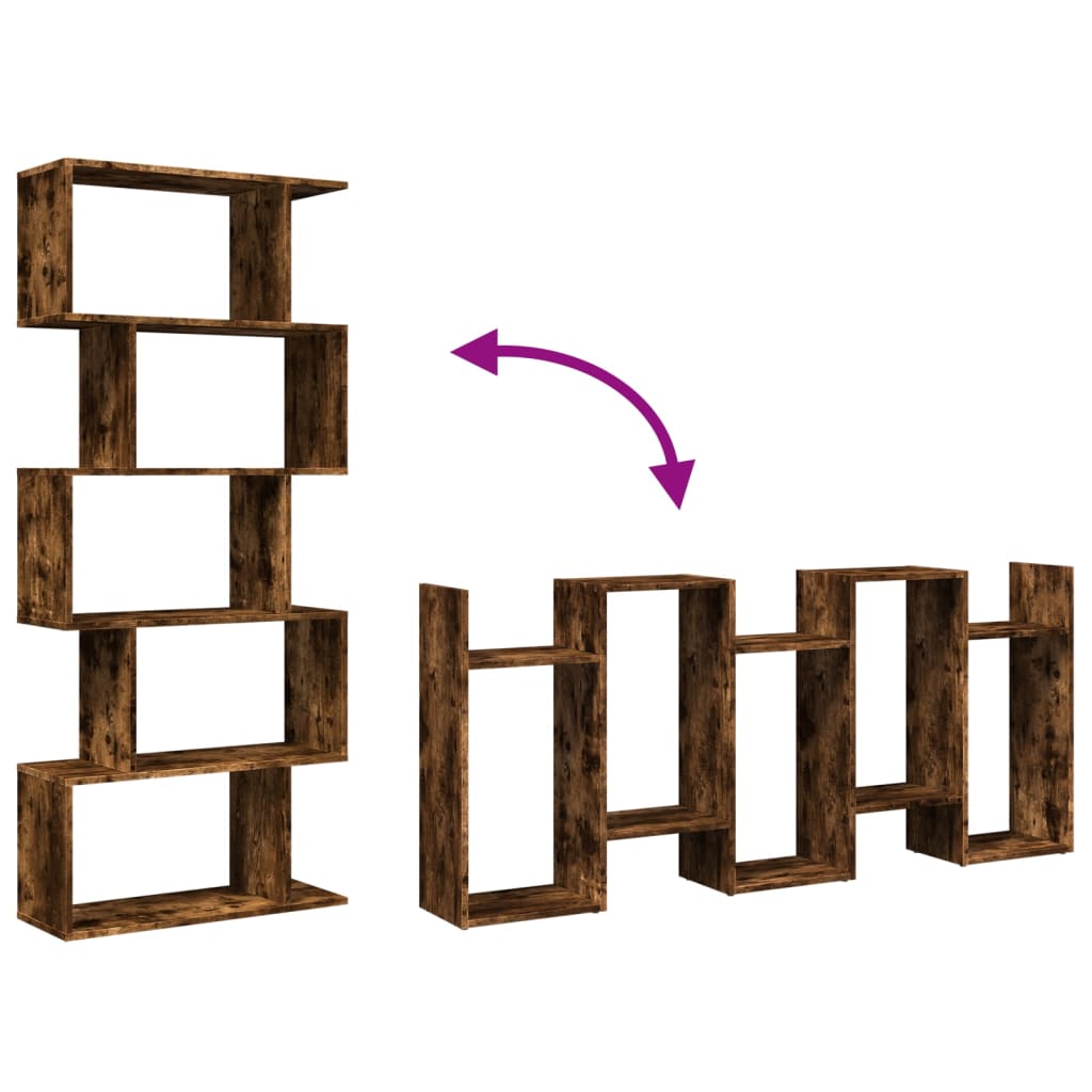 Bokhylle Røkt Eik Romdeler 5 lag 70x24x161 cm