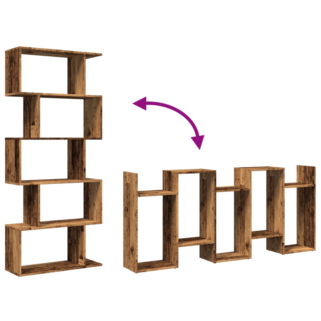Bokhylle Gammelt Tre Romdeler 5 lag 70x24x161 cm