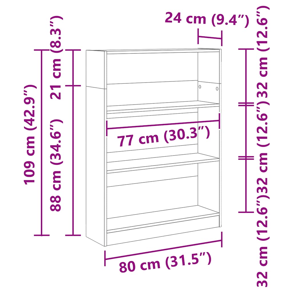 Bokhylle Gammelt Tre 80x24x109 cm