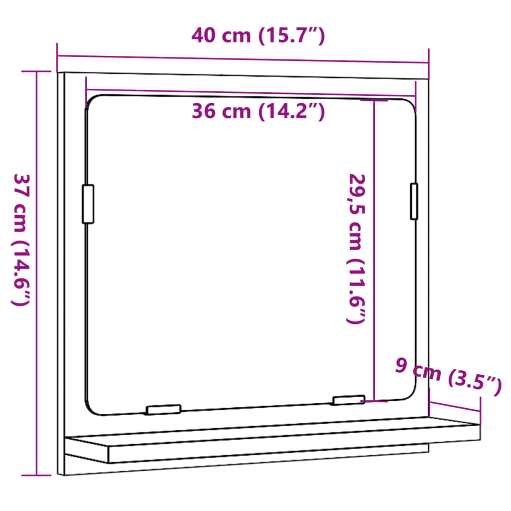 Baderomshylle med speil gammelt tre 40x11x37 cm konstruert tre