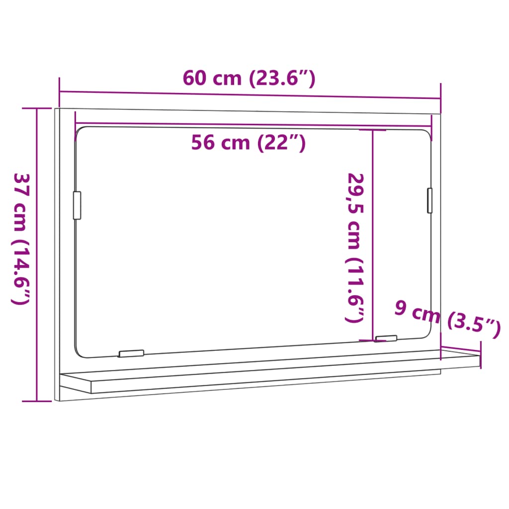 Baderomshylle med speil sonoma eik 60x11x37 cm konstruert tre