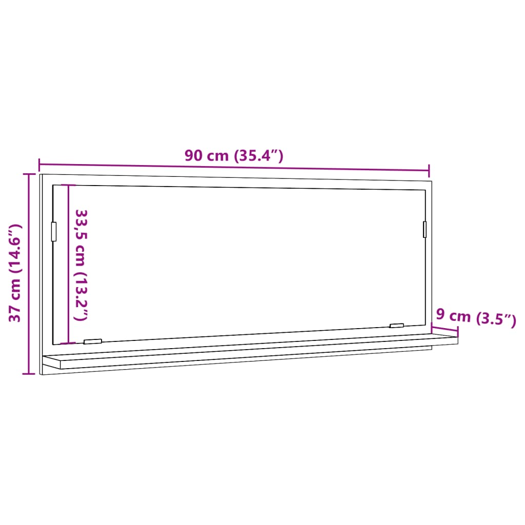 Baderomshylle med speil betonggrå 90x11x37 cm konstruert tre