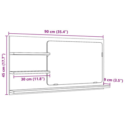 Baderomshylle med speil sonoma eik 90x11x45 cm konstruert tre