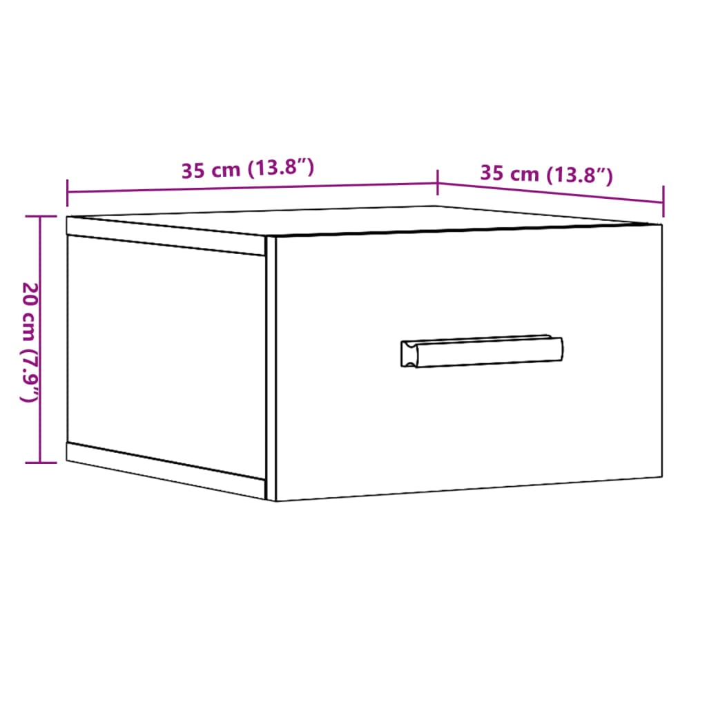 Nattbord Sengbord Veggmontert gammelt tre 35x35x20 cm