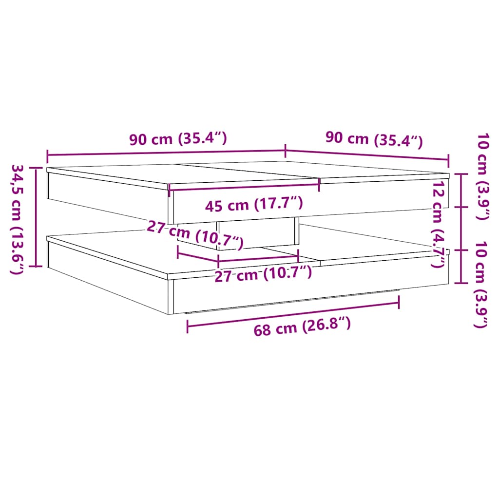 Salongbord 360-graders roterbart hvit 90x90x34,5 cm